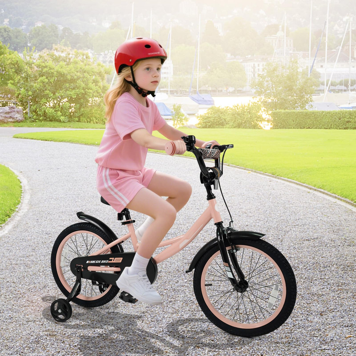 Kids Bike with Removable Training Wheels, Dual Brakes, Adjustable Seat & Handlebar F12499