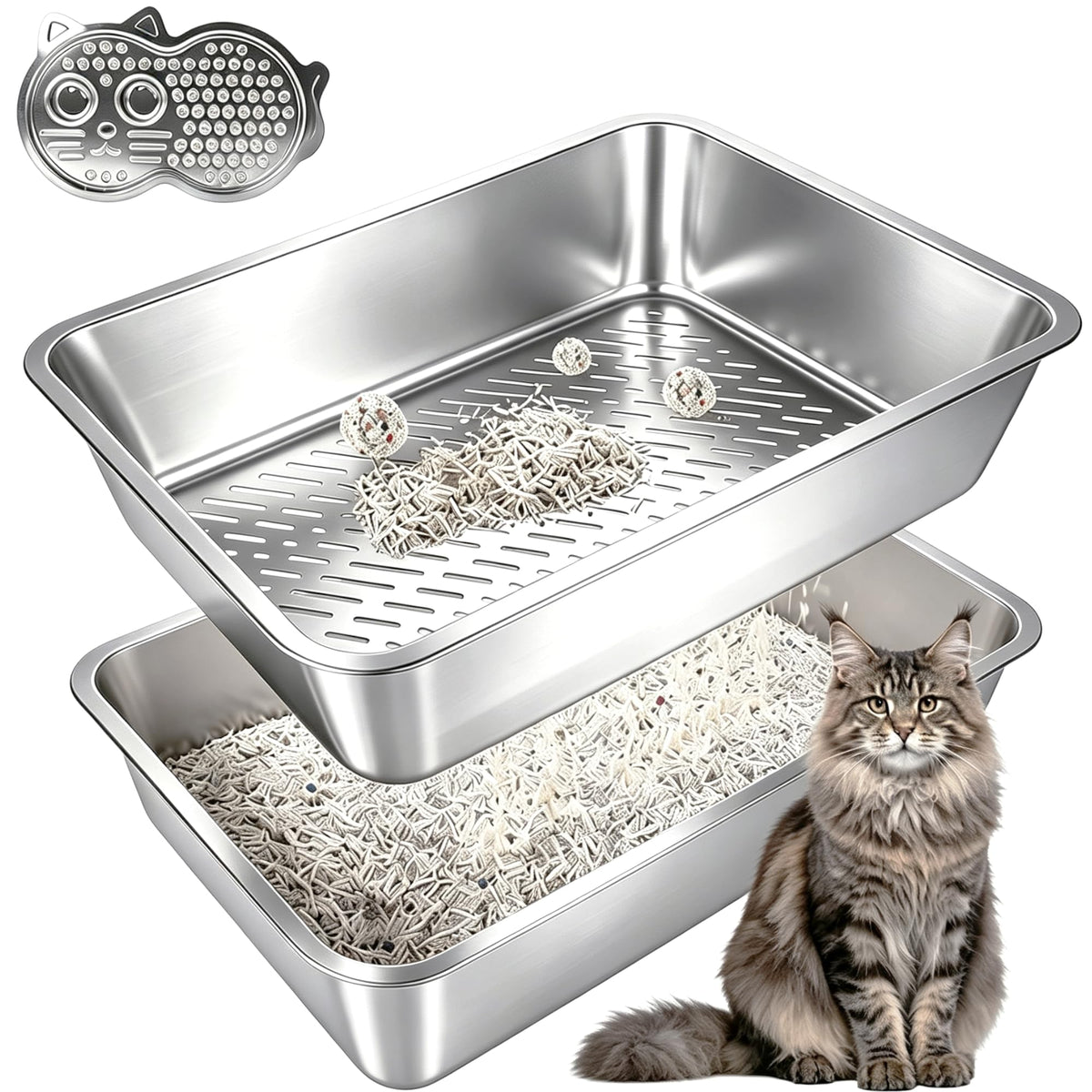Stainless Steel Sifting Litter Box Z24754