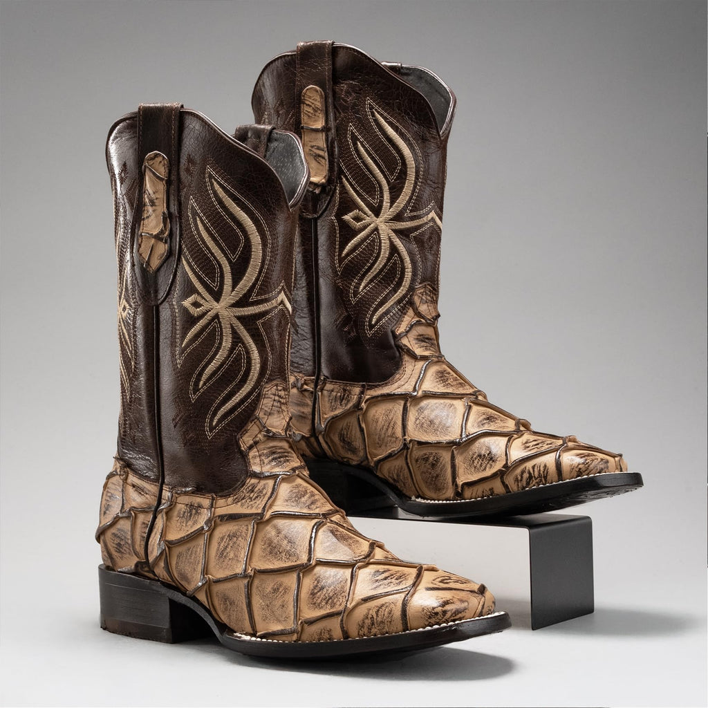 Leather Print Embroidered Square Toe Cowboy Boots M727473