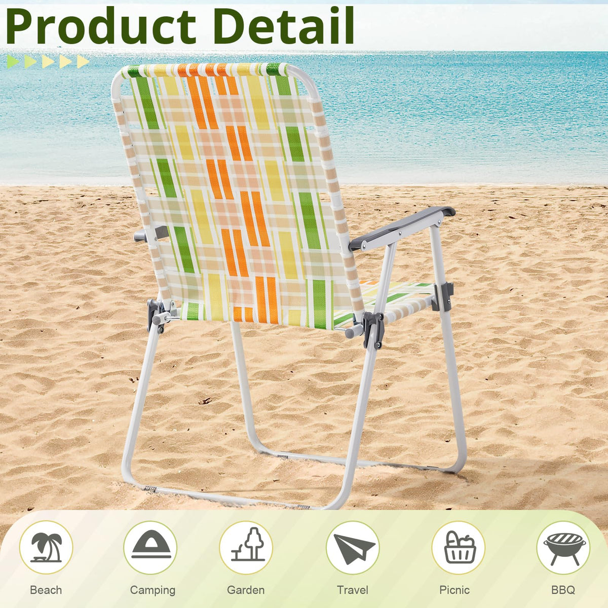Oversize Webbed Folding Lawn Chair Set of 2 Yellow & Green Y436246