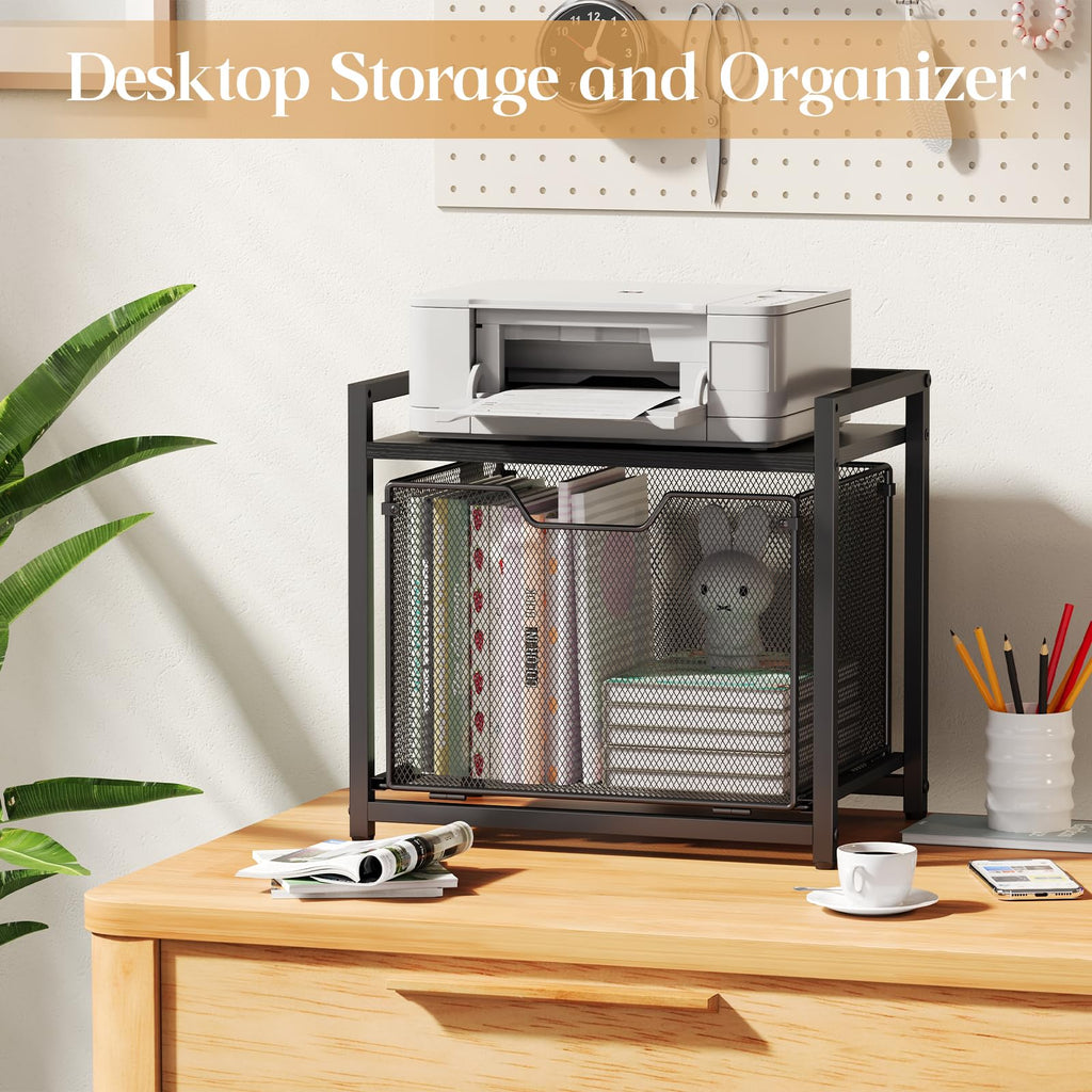 Black Rolling Printer Stand with Drawer E692