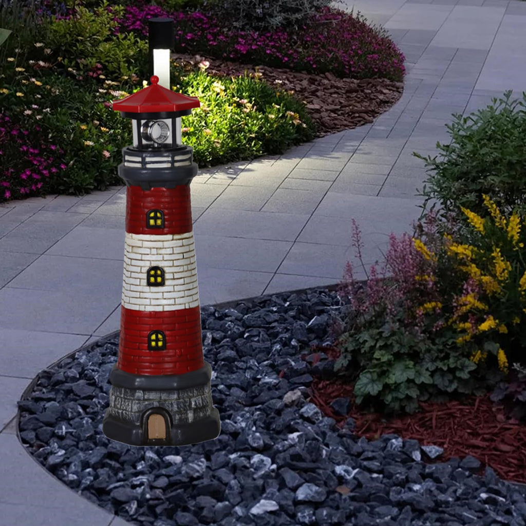 Solar Lighthouse with Rotating LED Lights, 4.7x4.7x14.8 Decorative Garden Statues, Red W272336