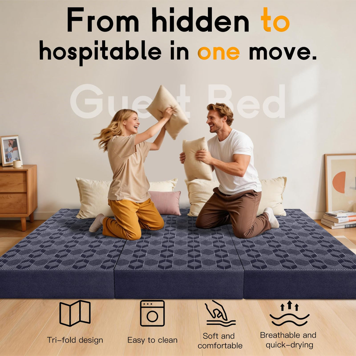 Queen Size 6 Inch Tri-Fold Mattress with Washable Cover Z4892
