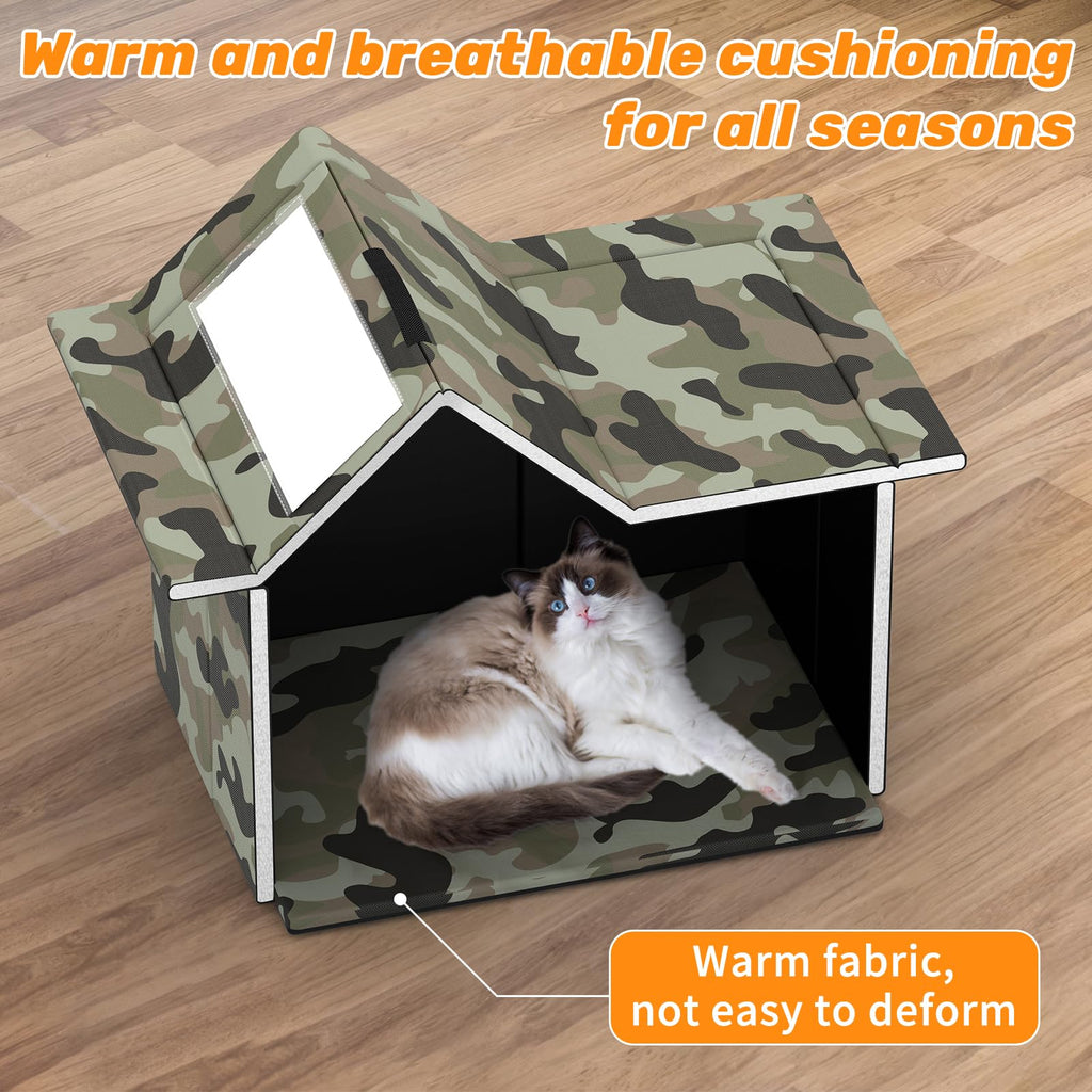 Weatherproof Collapsible Outdoor Cat House with Door and Soft Mat D2954