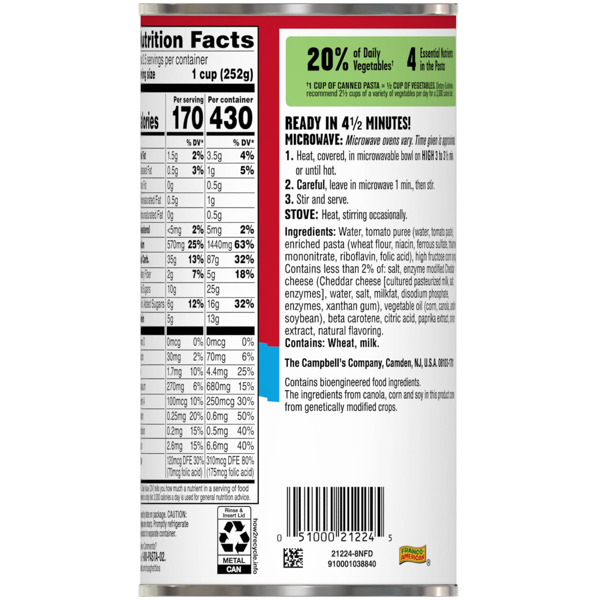 Canned Pasta 22.4 OZ Pack of 12 N673295