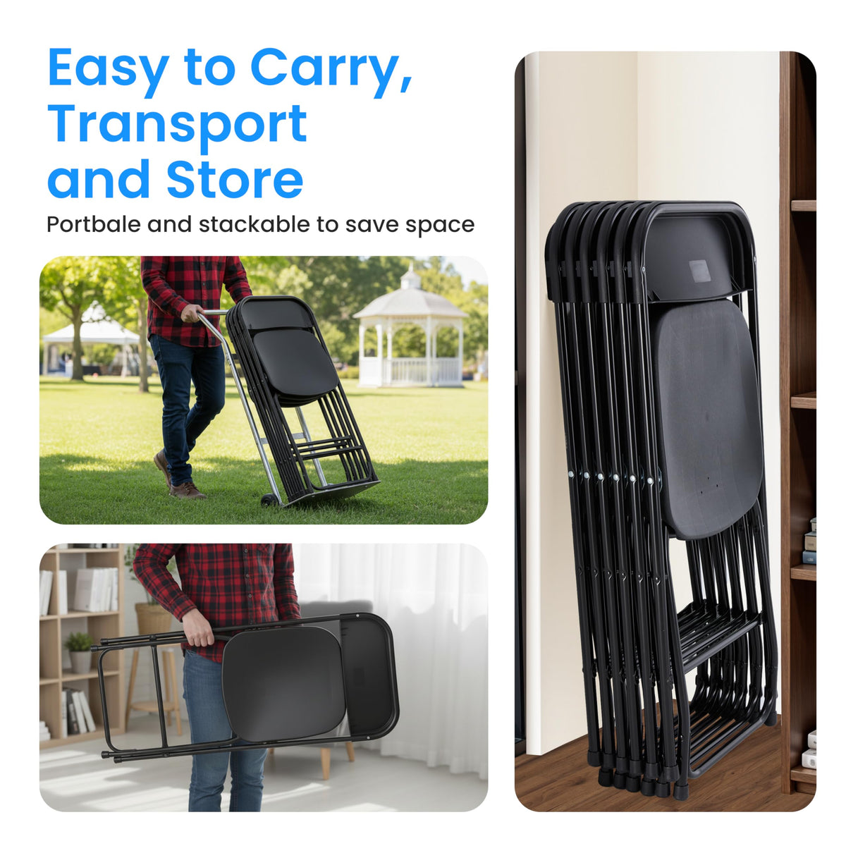 Black 10-Pack Folding Plastic Chair with Metal Frame K595193