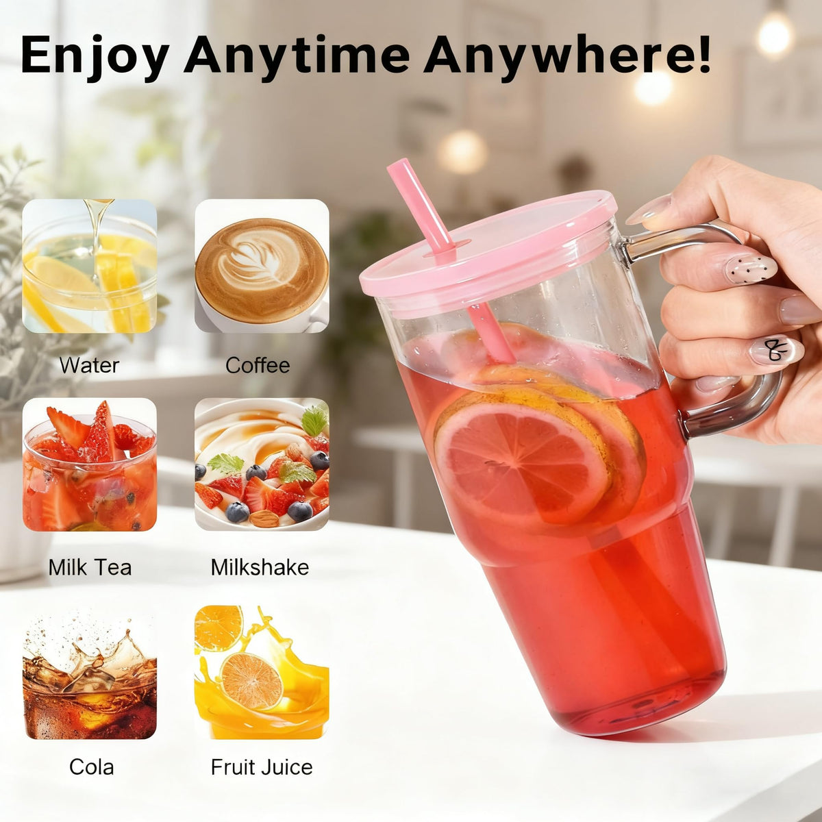 20oz 2Pack Clear Plastic Tumbler with Handle Lid and Straw T46191