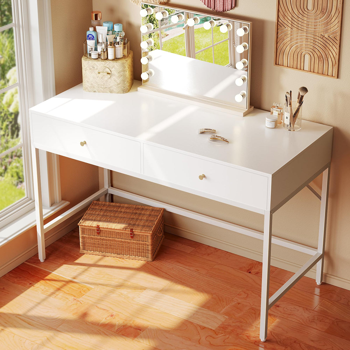 White Vanity Desk with Drawers V439150