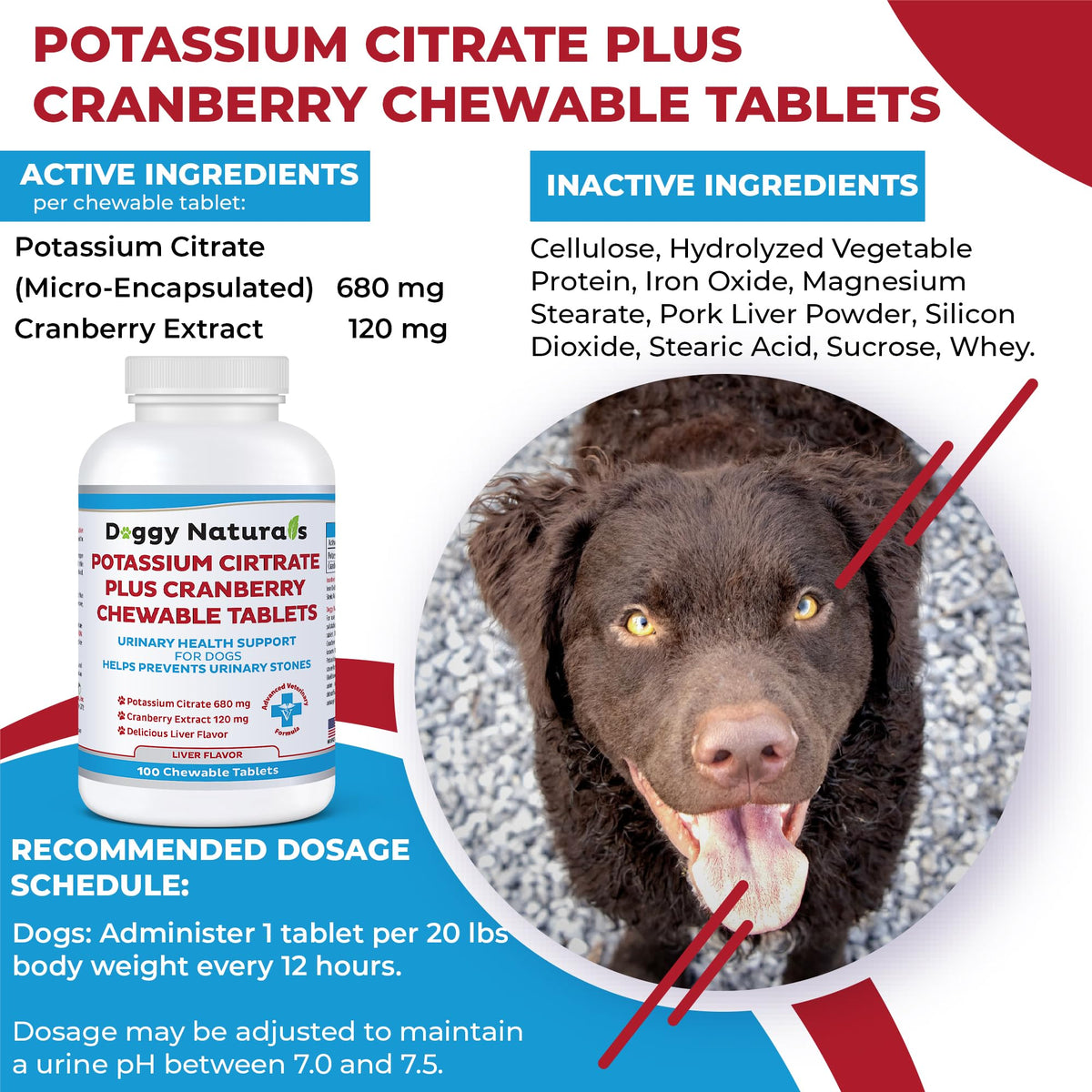 Potassium Citrate Plus Cranberry Supplement for Dogs (100 Tablets) Q2231