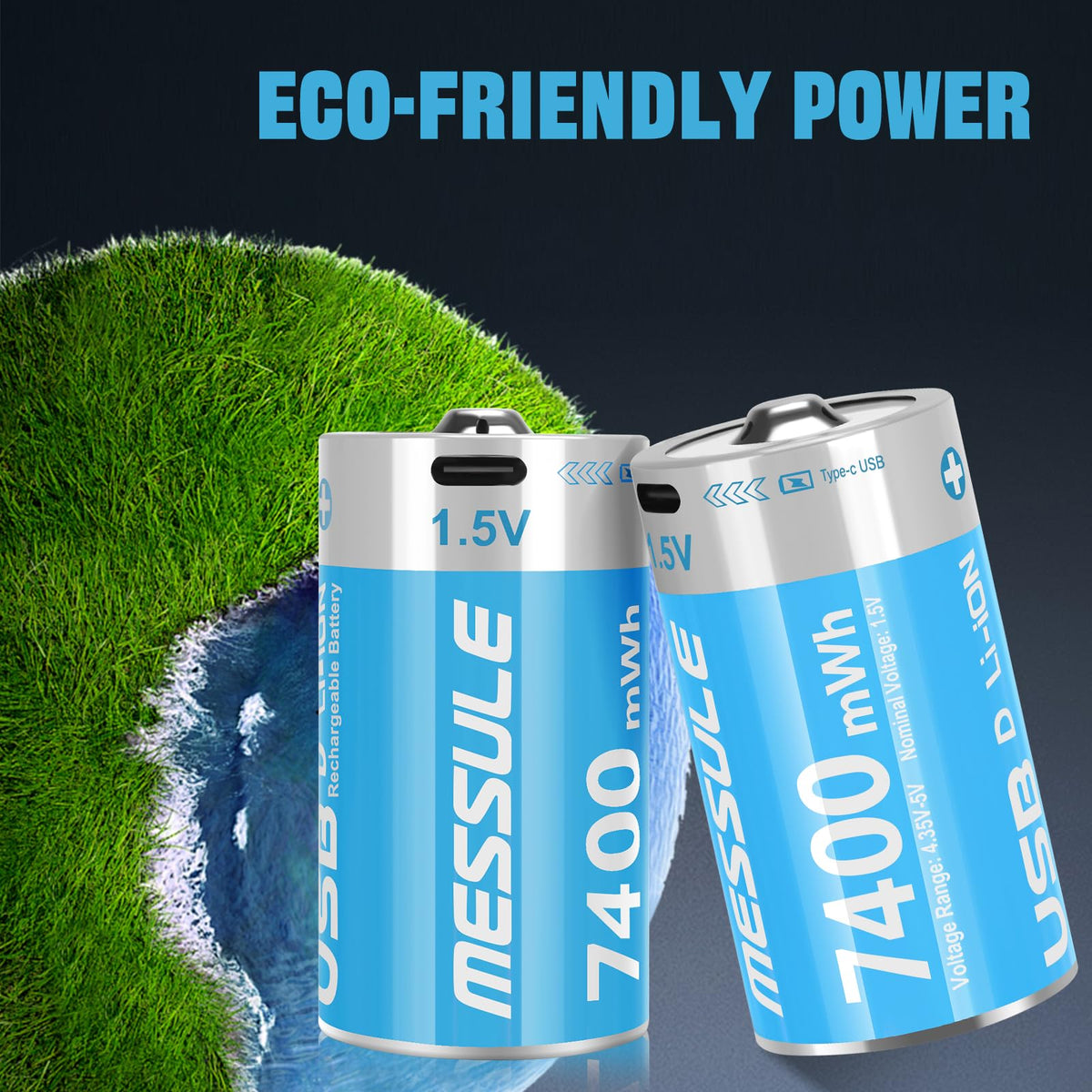 4 Pack 1.5V Rechargeable Lithium D Cell Batteries with USB-C Charge Cable Y106638