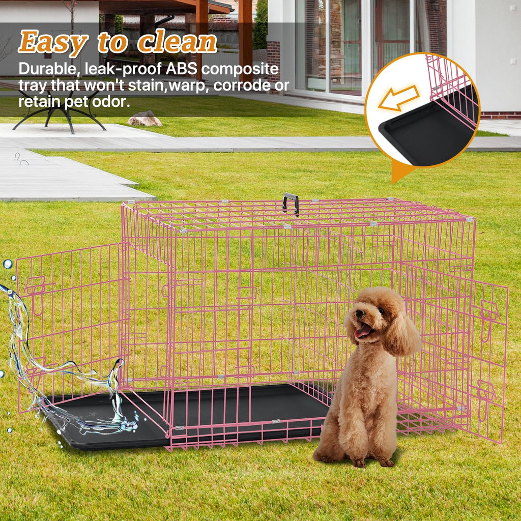 24" Pink Double Door Wire Dog Crate with Divider L316375