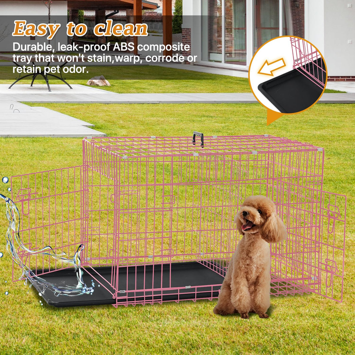 24" Pink Double Door Wire Dog Crate with Divider L316375