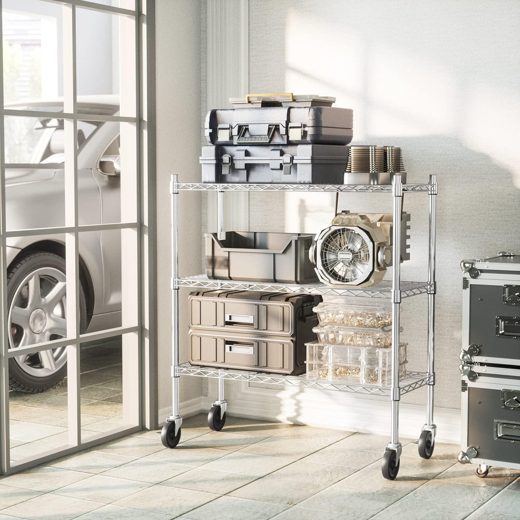 3-Tier Heavy Duty Metal Storage Shelves with Casters X6979