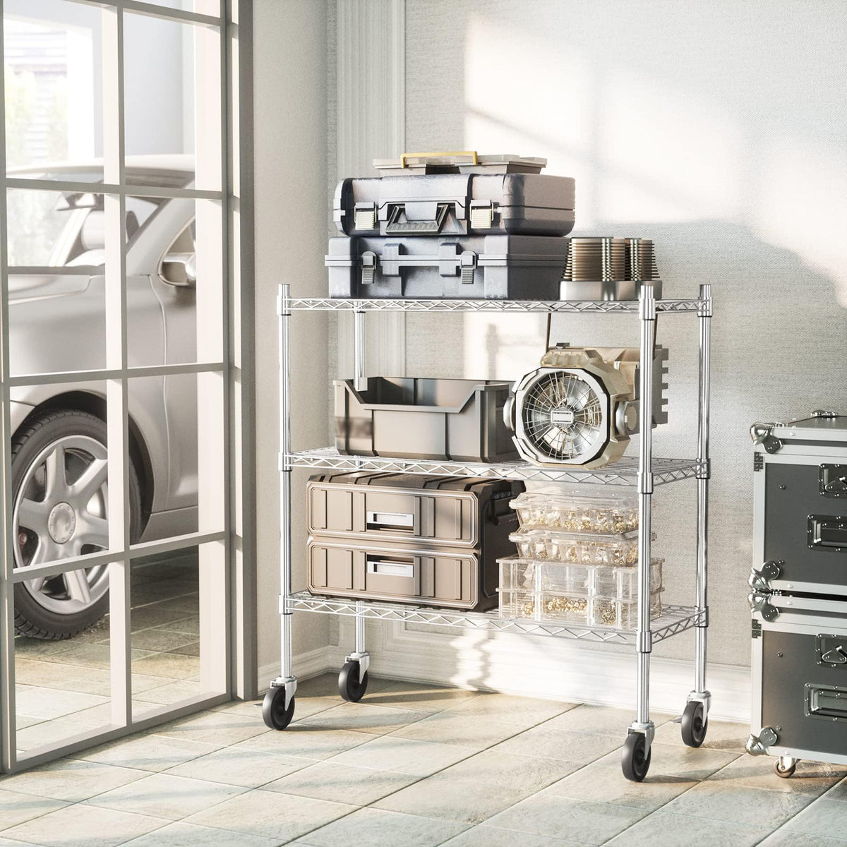 3-Tier Heavy Duty Metal Storage Shelves with Casters X6979