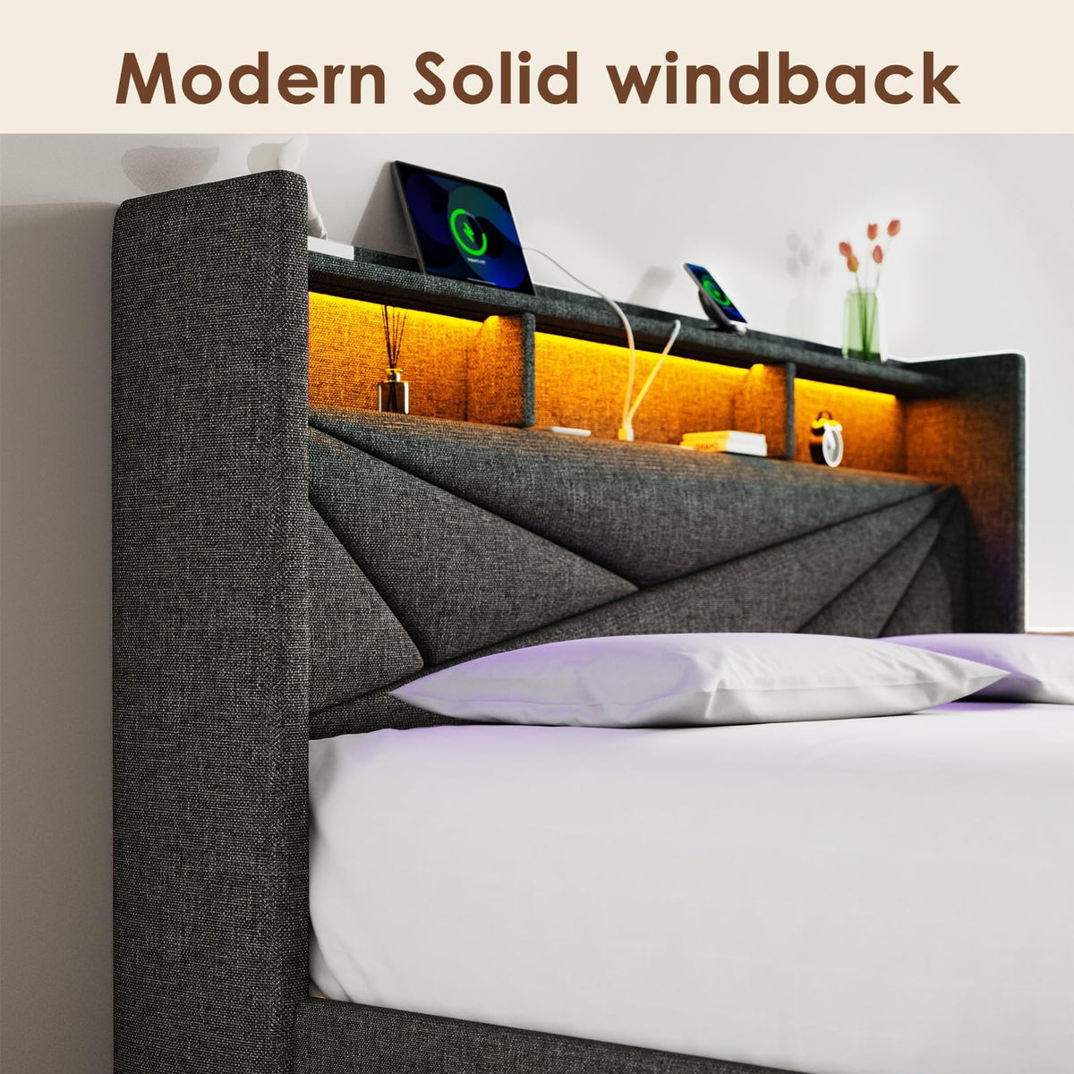 Queen Bed Frame with 2 Storage Drawers and Upholstered Headboard L91099