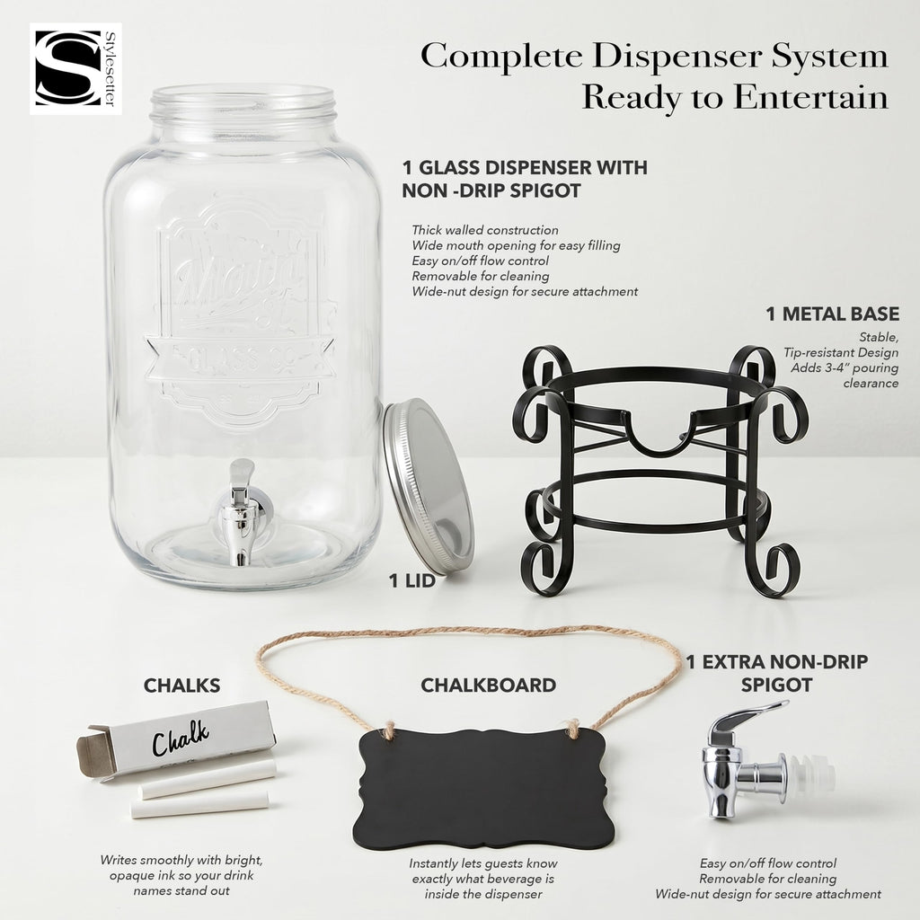 Glass Beverage Dispenser with Metal Stand 3 Gal U30265