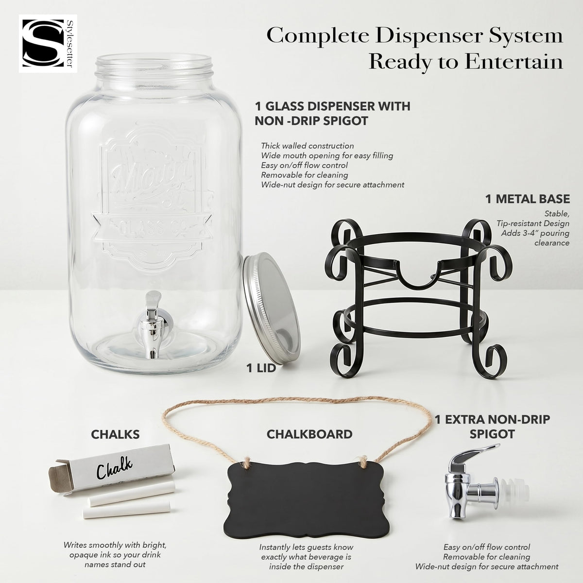 Glass Beverage Dispenser with Metal Stand 3 Gal U30265