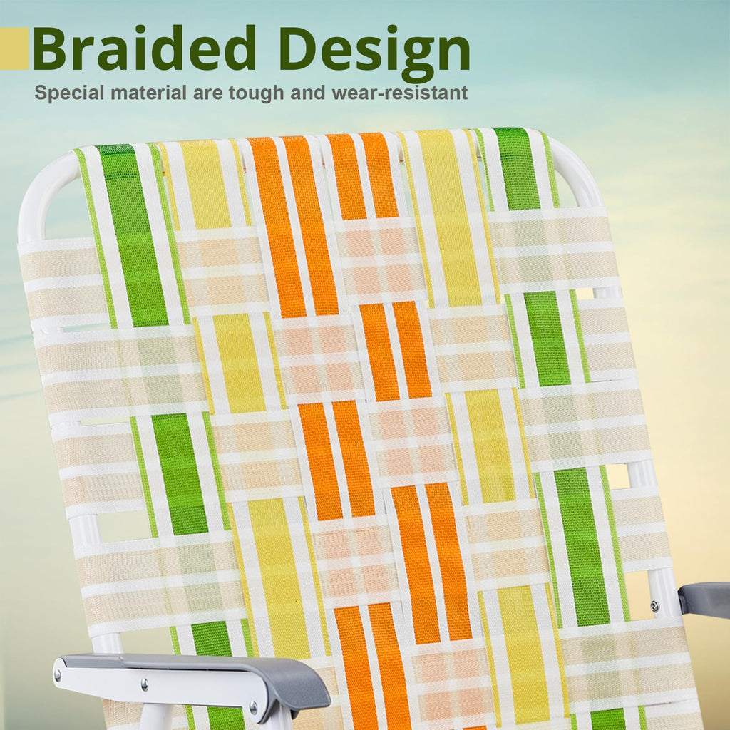 Oversize Webbed Folding Lawn Chair Set of 2 Yellow & Green Y436246