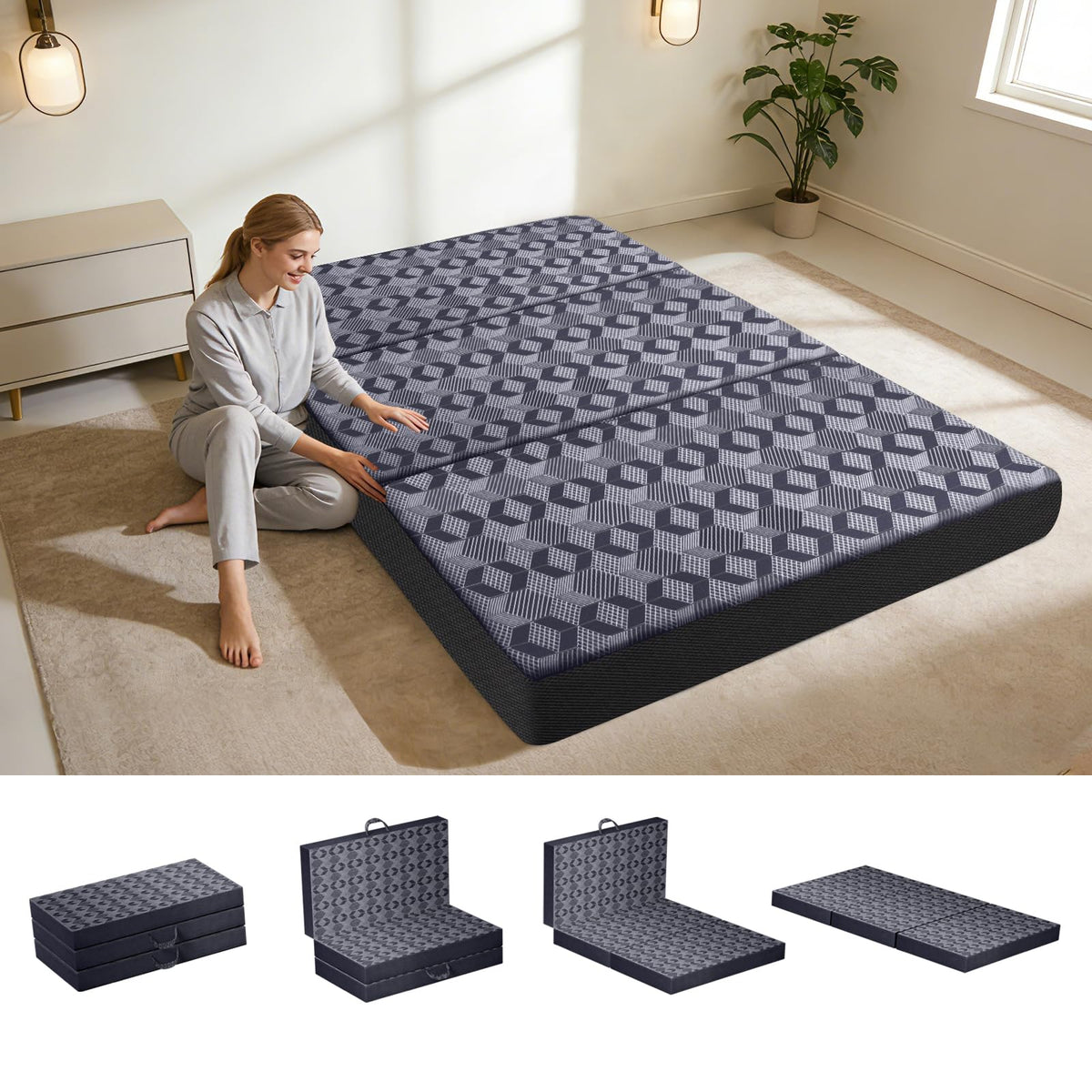 Queen Size 6 Inch Tri-Fold Mattress with Washable Cover Z4892