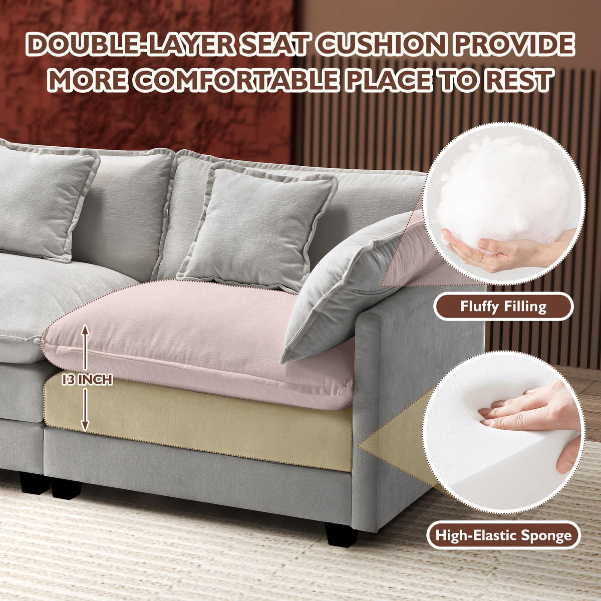 77 Inch Grey Chenille Loveseat B8679