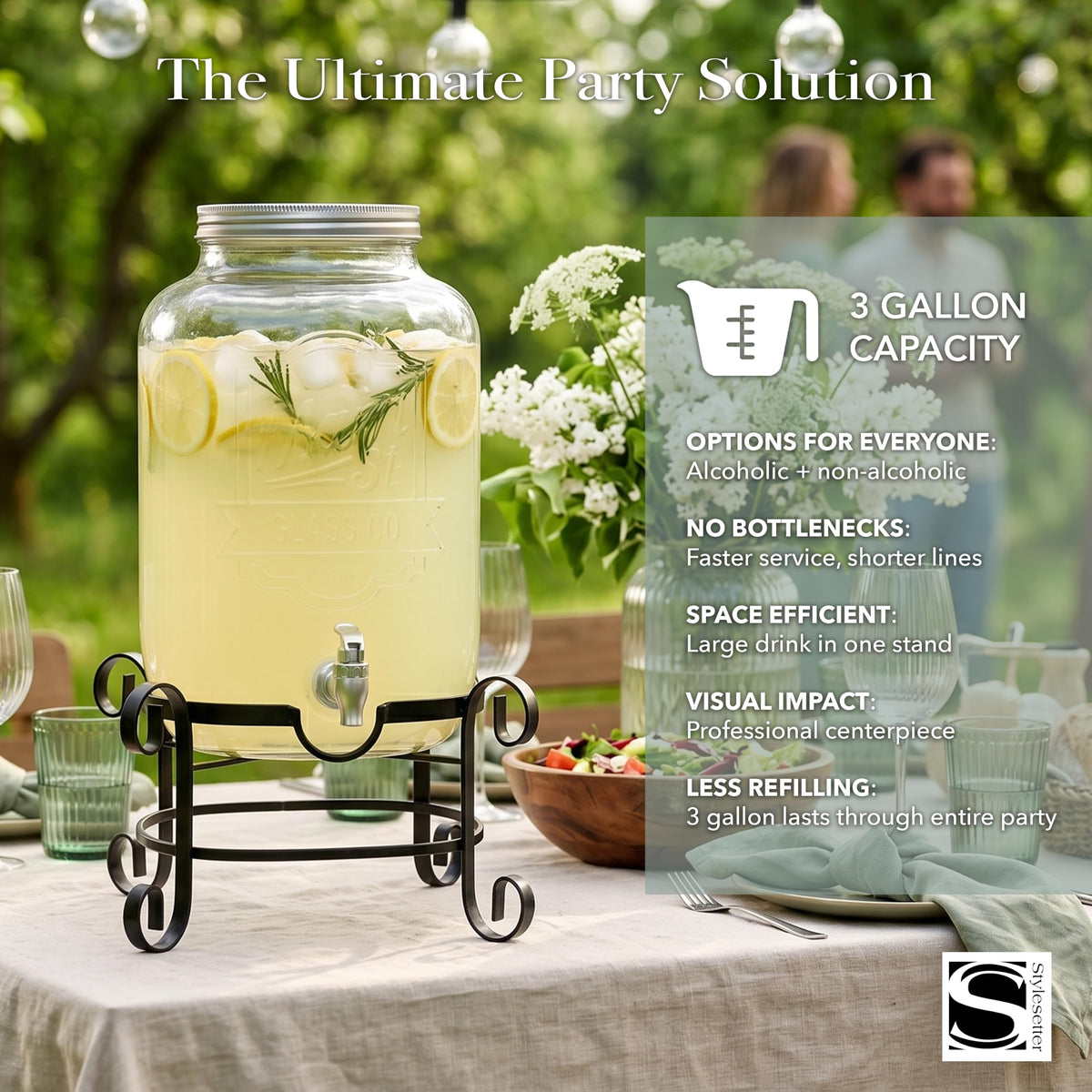 Glass Beverage Dispenser with Metal Stand 3 Gal U30265