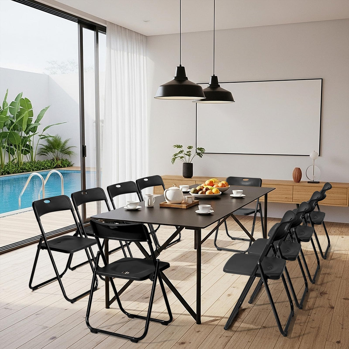 10 PCS Black Plastic Folding Chair J269321