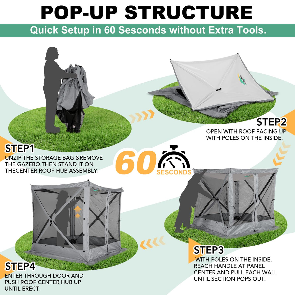 6x6 FT Waterproof Pop up Gazebo Tent with Mosquito Netting J976792