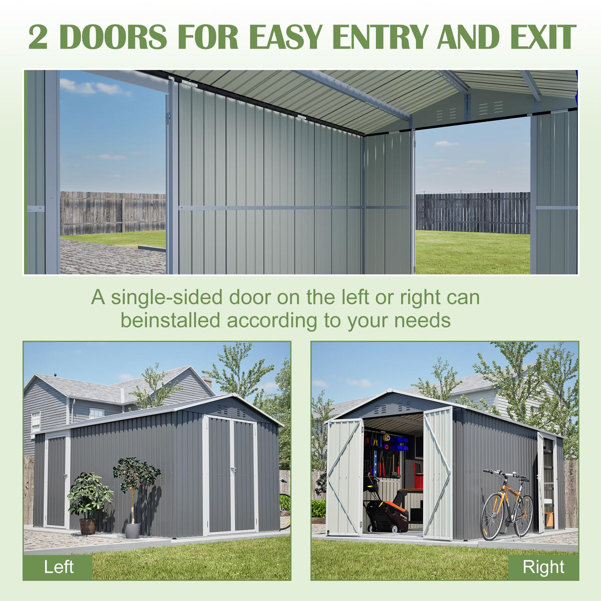 12x8 FT Galvanized Steel Storage Shed with Lockable Doors U17368