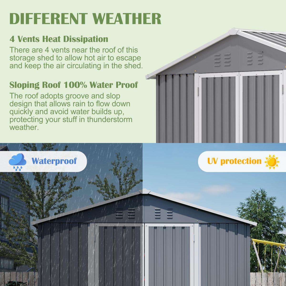 12x8 FT Galvanized Steel Storage Shed with Lockable Doors U17368