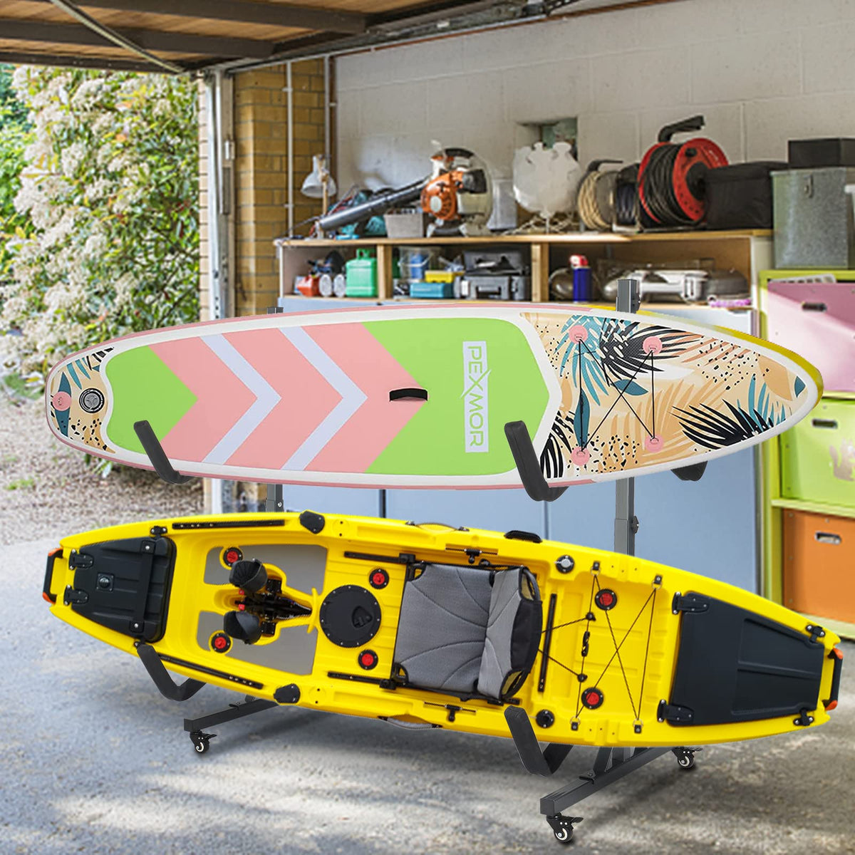 Freestanding Kayak Storage Rack with Lockable Wheels M287586