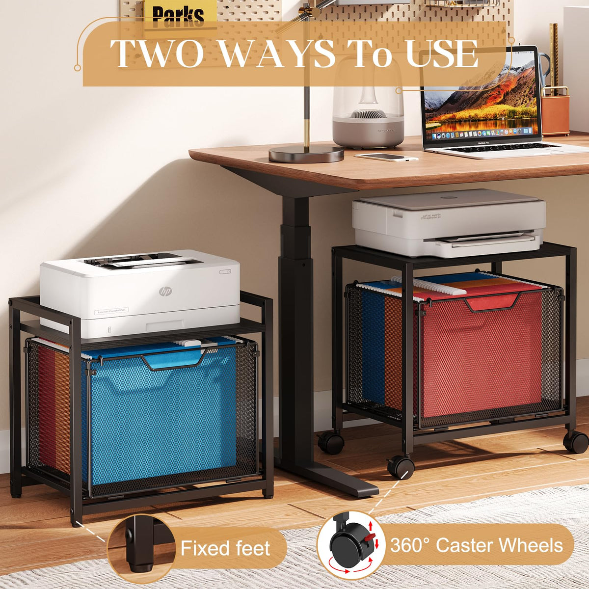 Black Rolling Printer Stand with Drawer E692