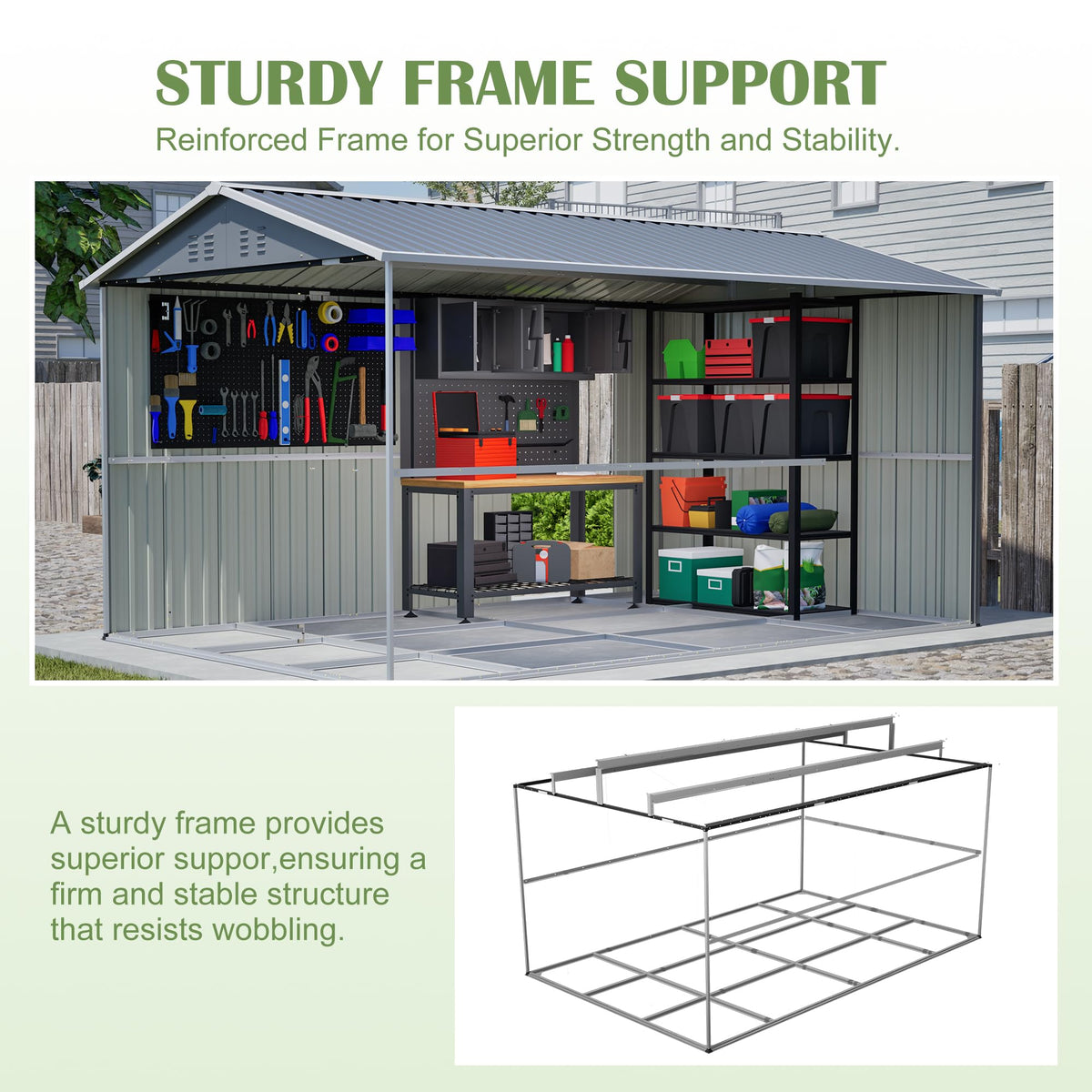12x8 FT Galvanized Steel Storage Shed with Lockable Doors U17368