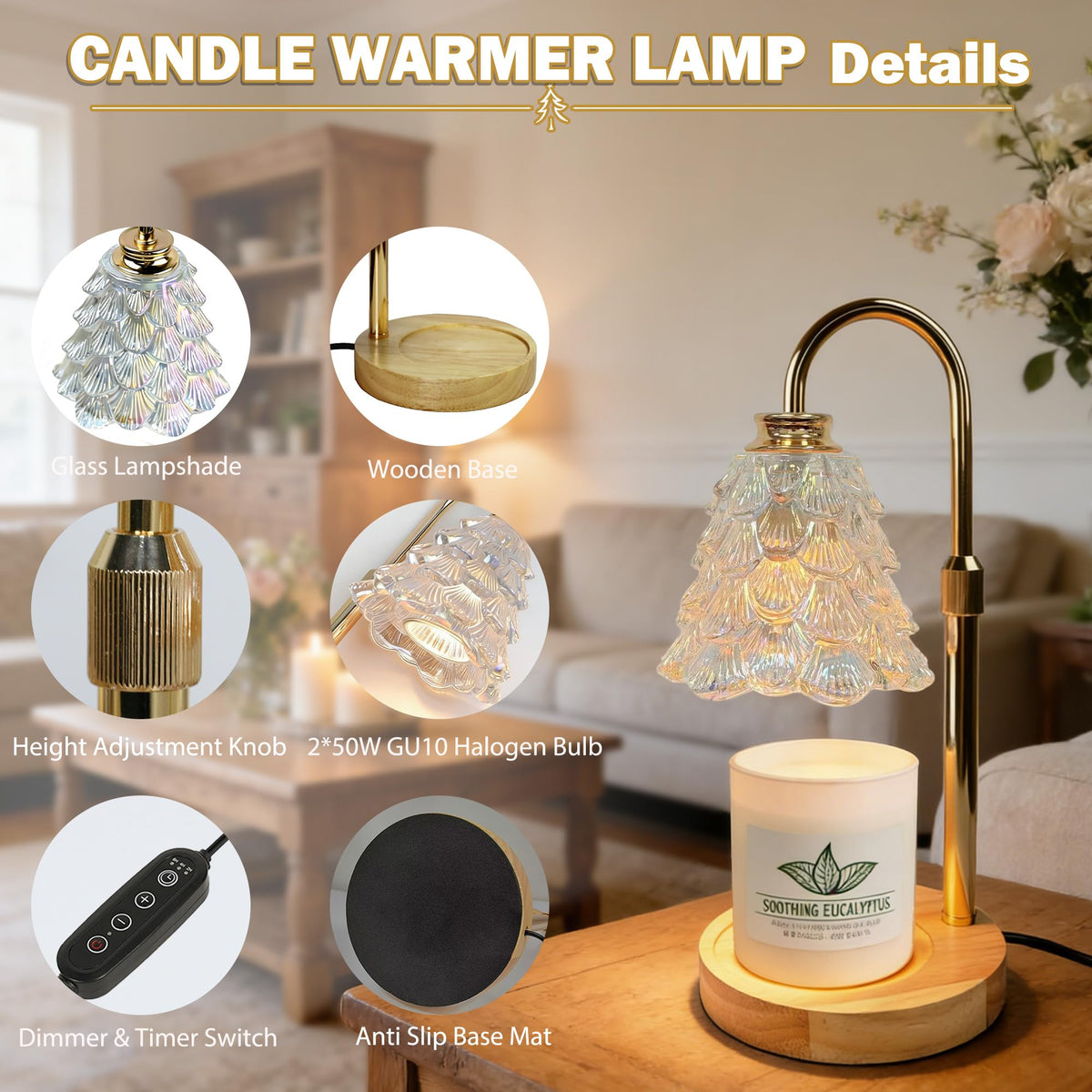 Candle Warmer Lamp with Timer Dimmable Adjustable Height C620