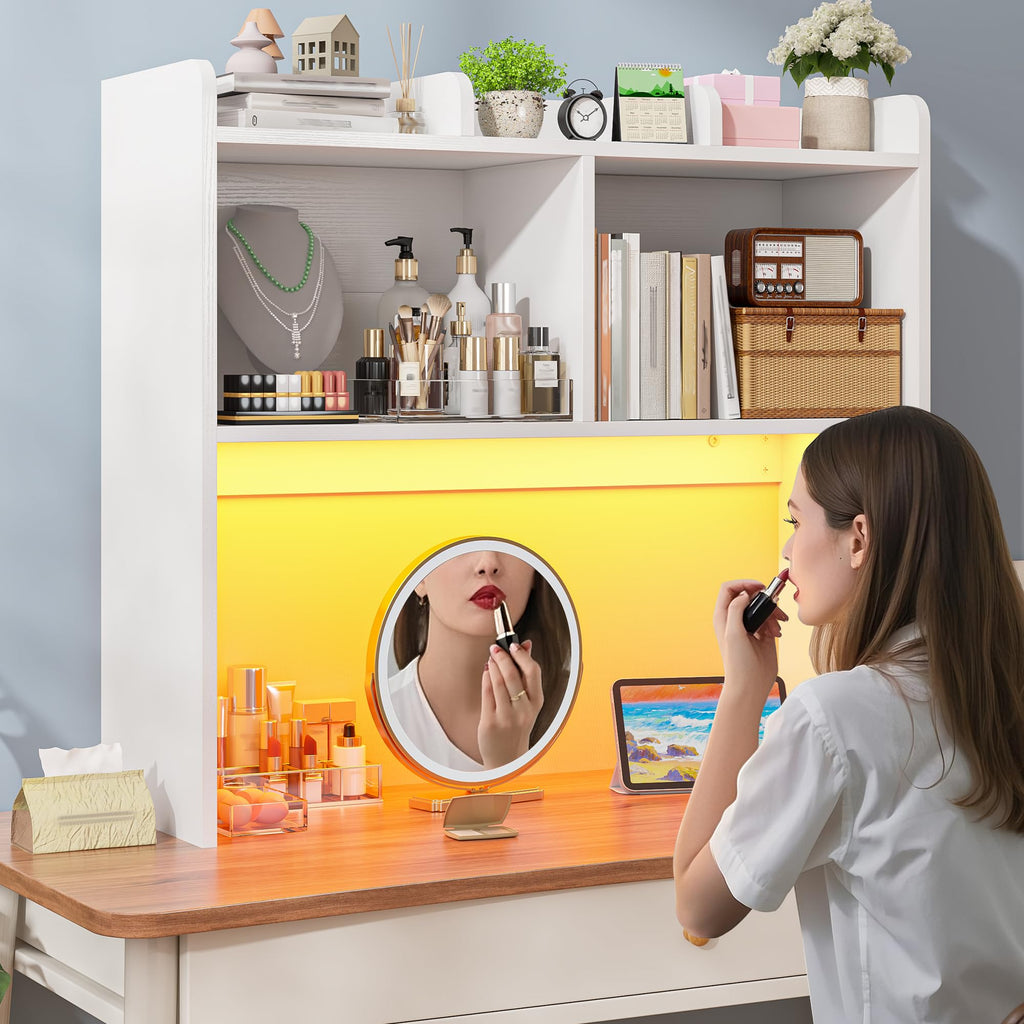 White 3-Tier Desk Hutch with LED Light T400255