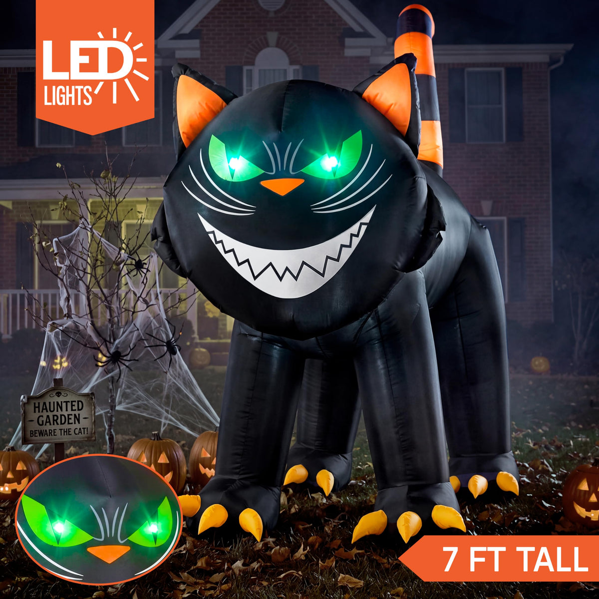 7 ft Black Cat Inflatable with LED Lights Z4926
