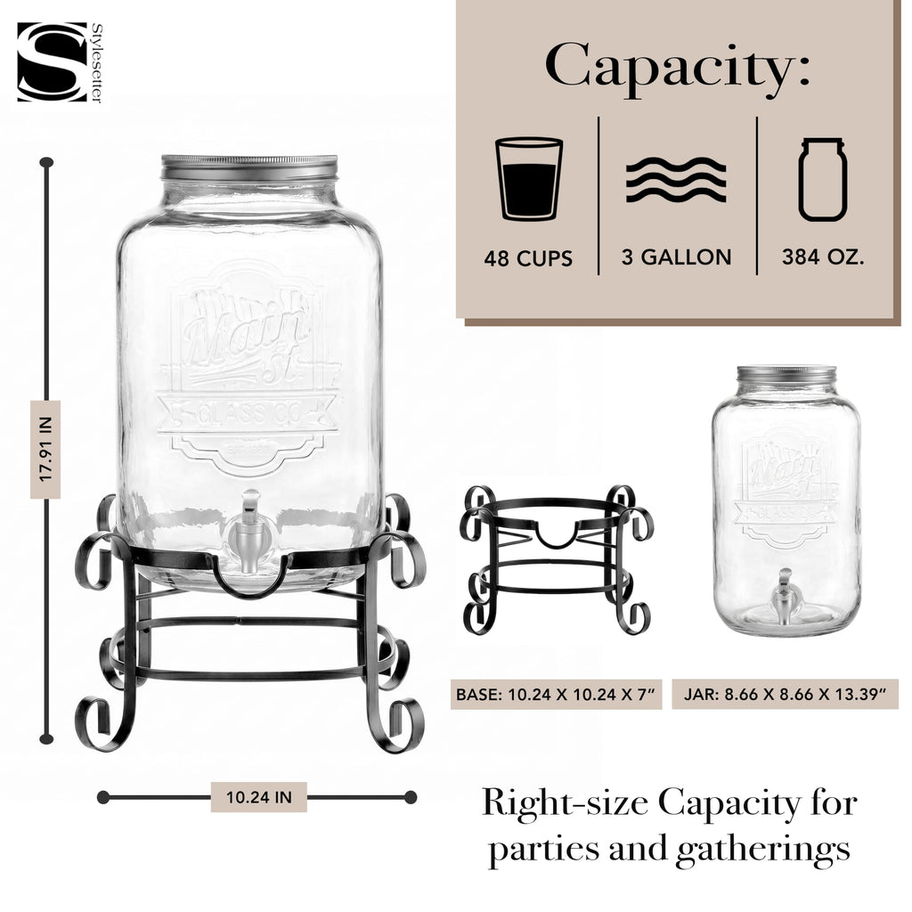 Glass Beverage Dispenser with Metal Stand 3 Gal U30265