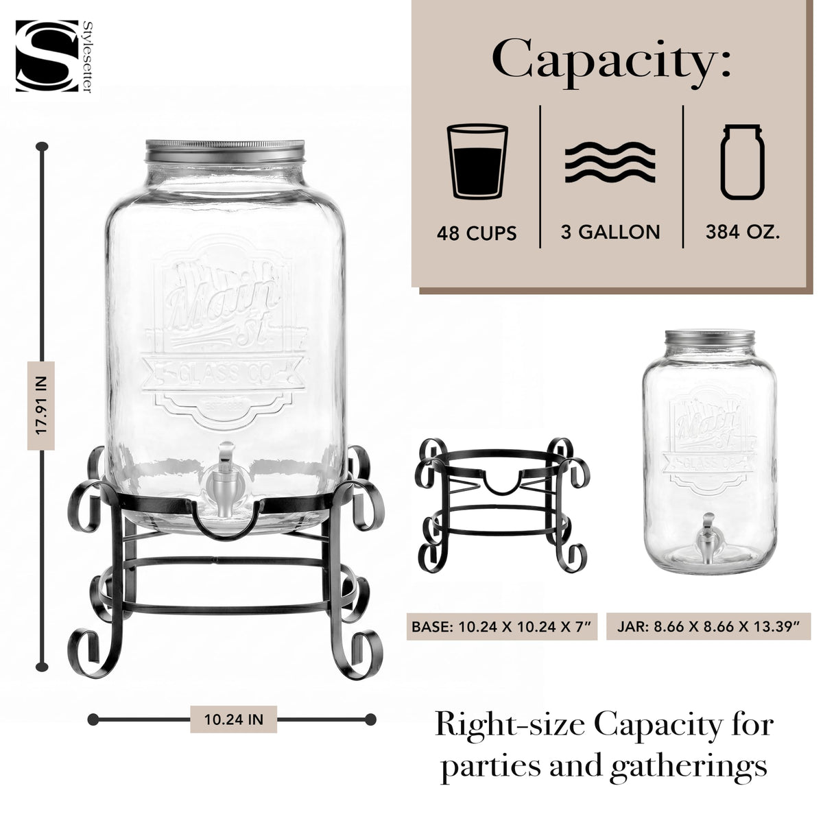 Glass Beverage Dispenser with Metal Stand 3 Gal U30265