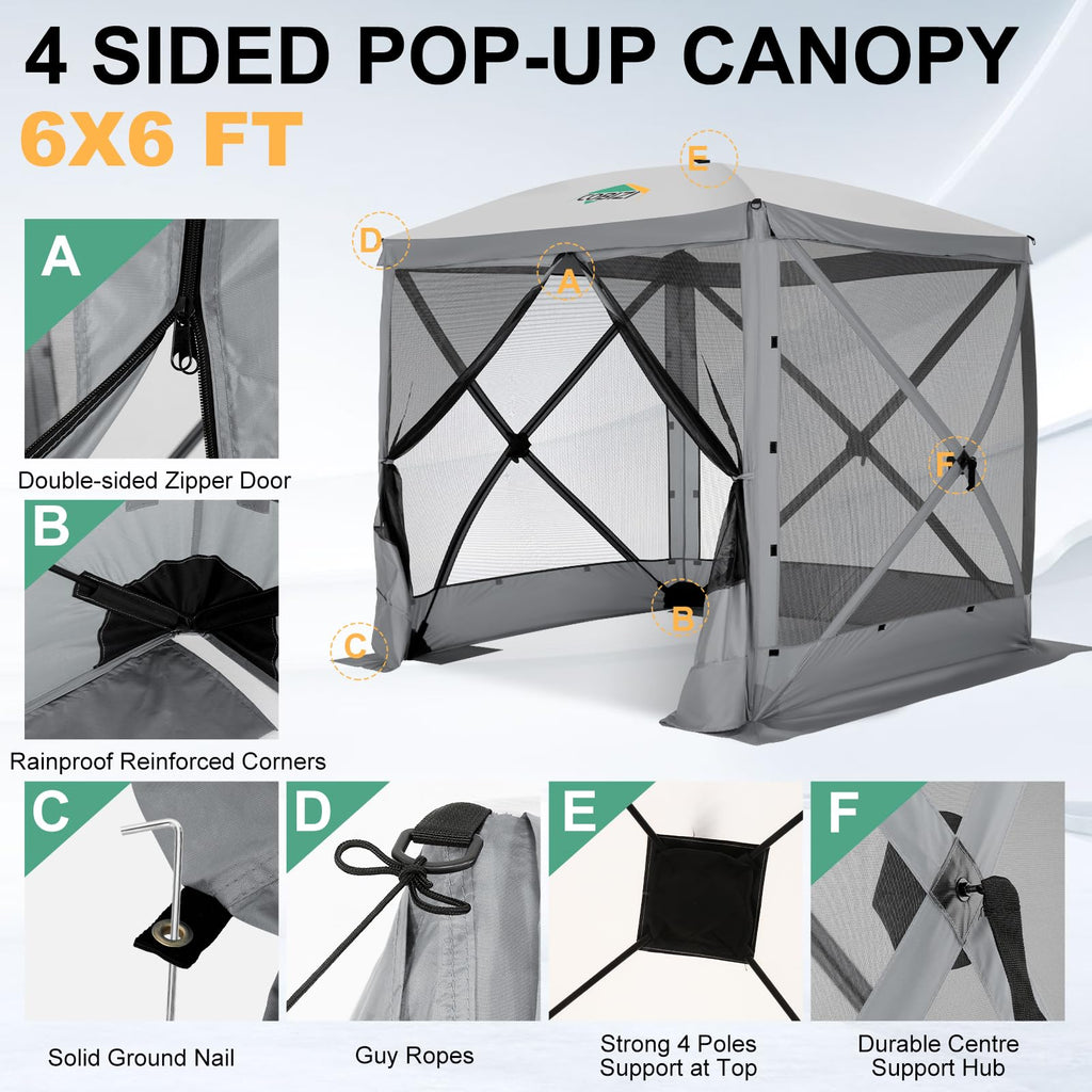 6x6 FT Waterproof Pop up Gazebo Tent with Mosquito Netting J976792