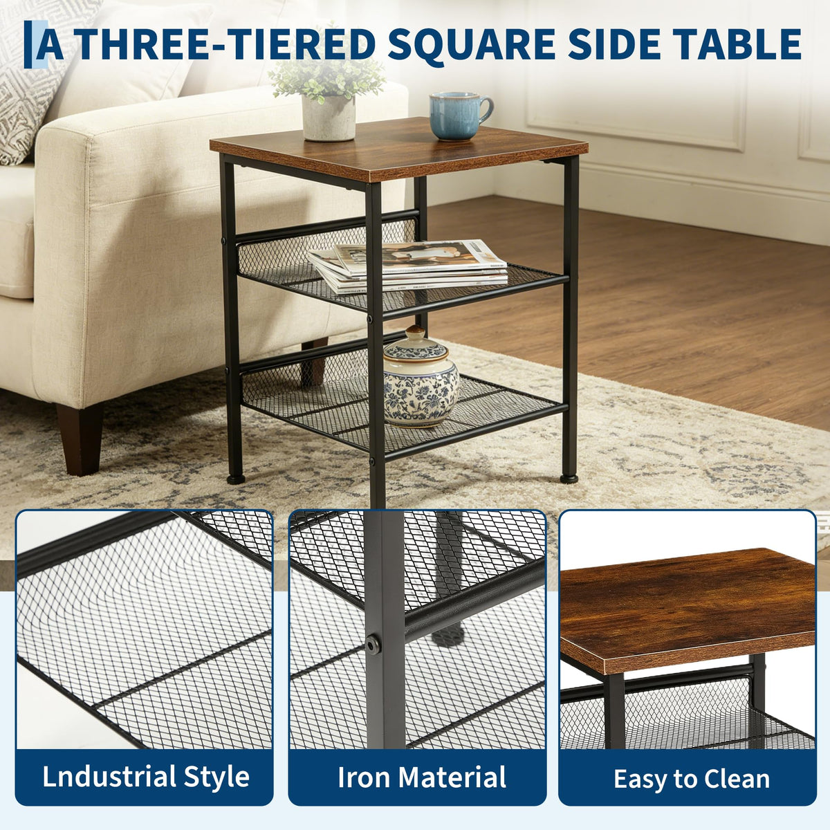 3-Tier End Tables Set of 2 Metal Mesh Square J40363