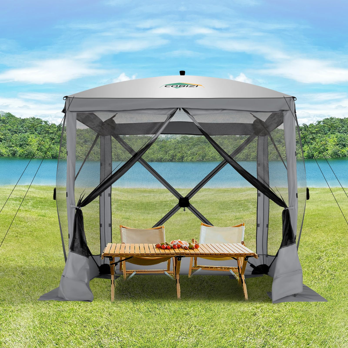 6x6 FT Waterproof Pop up Gazebo Tent with Mosquito Netting J976792