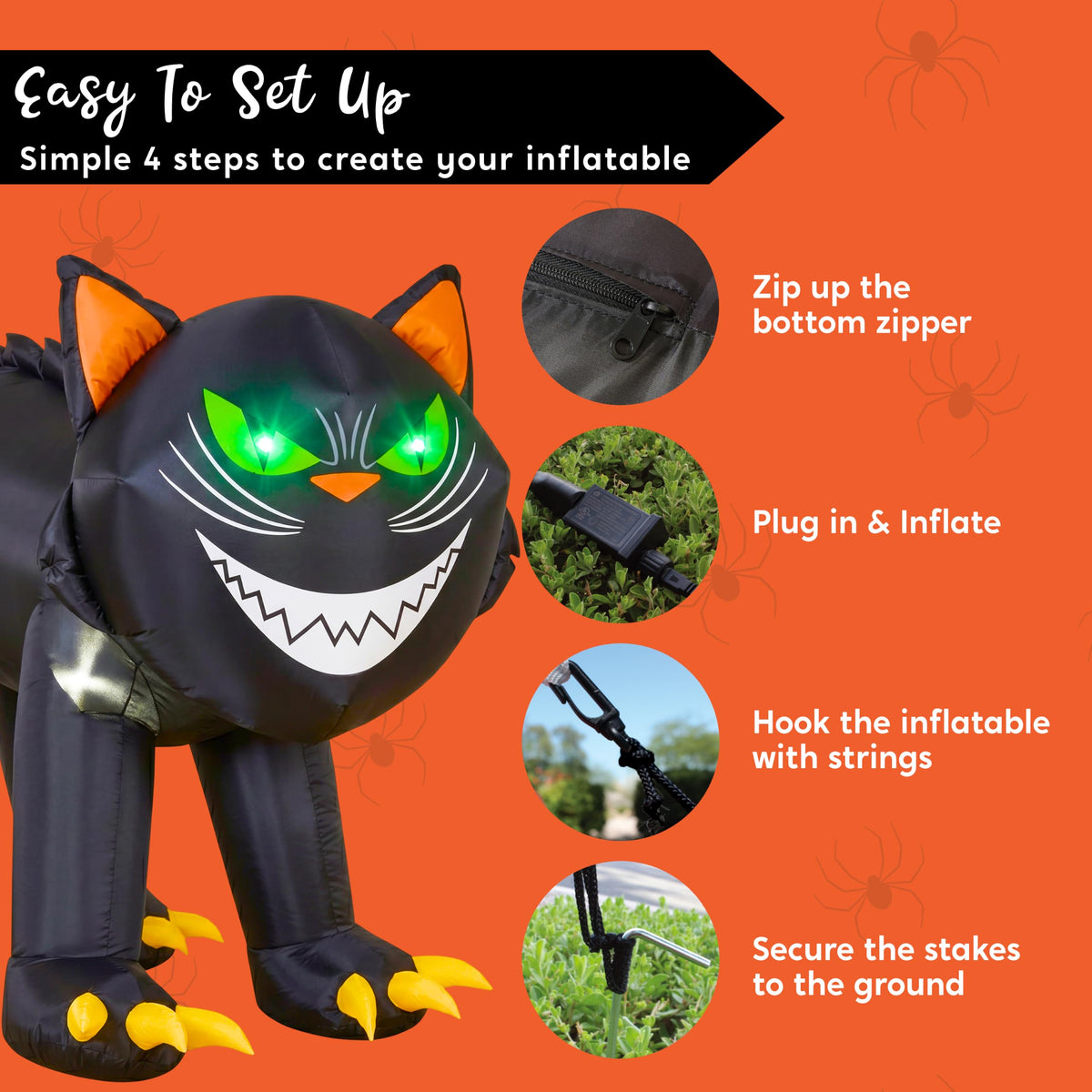 7 ft Black Cat Inflatable with LED Lights Z4926