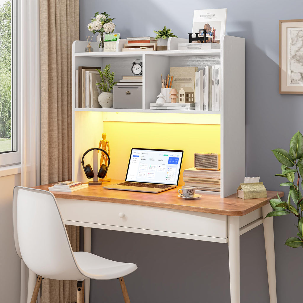 White 3-Tier Desk Hutch with LED Light T400255