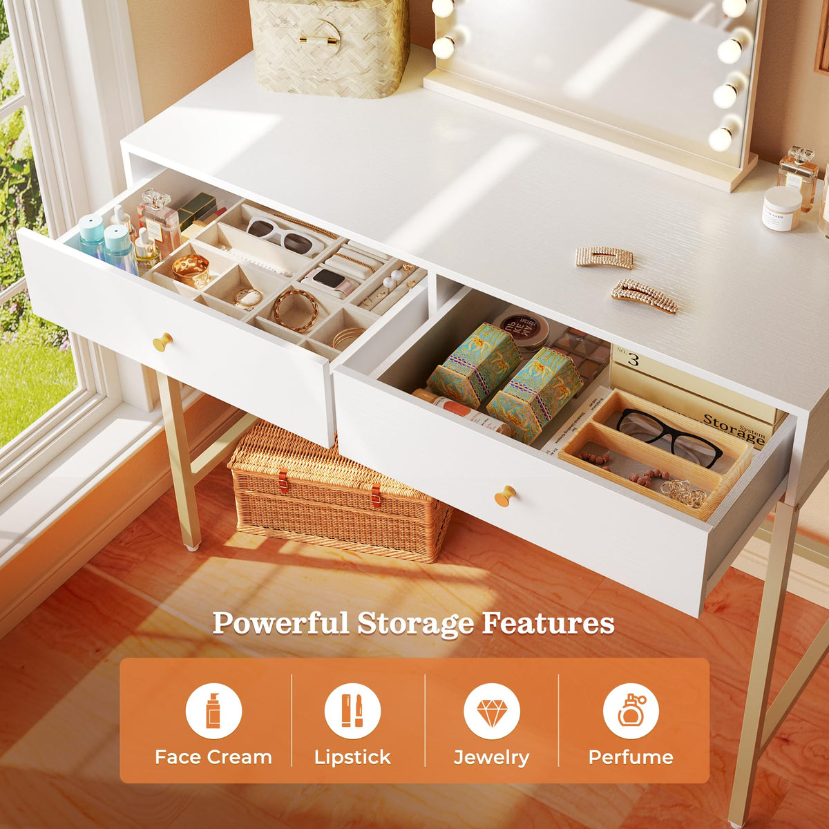 White Vanity Desk with Drawers V439150
