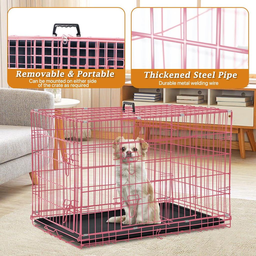 24" Pink Double Door Wire Dog Crate with Divider L316375
