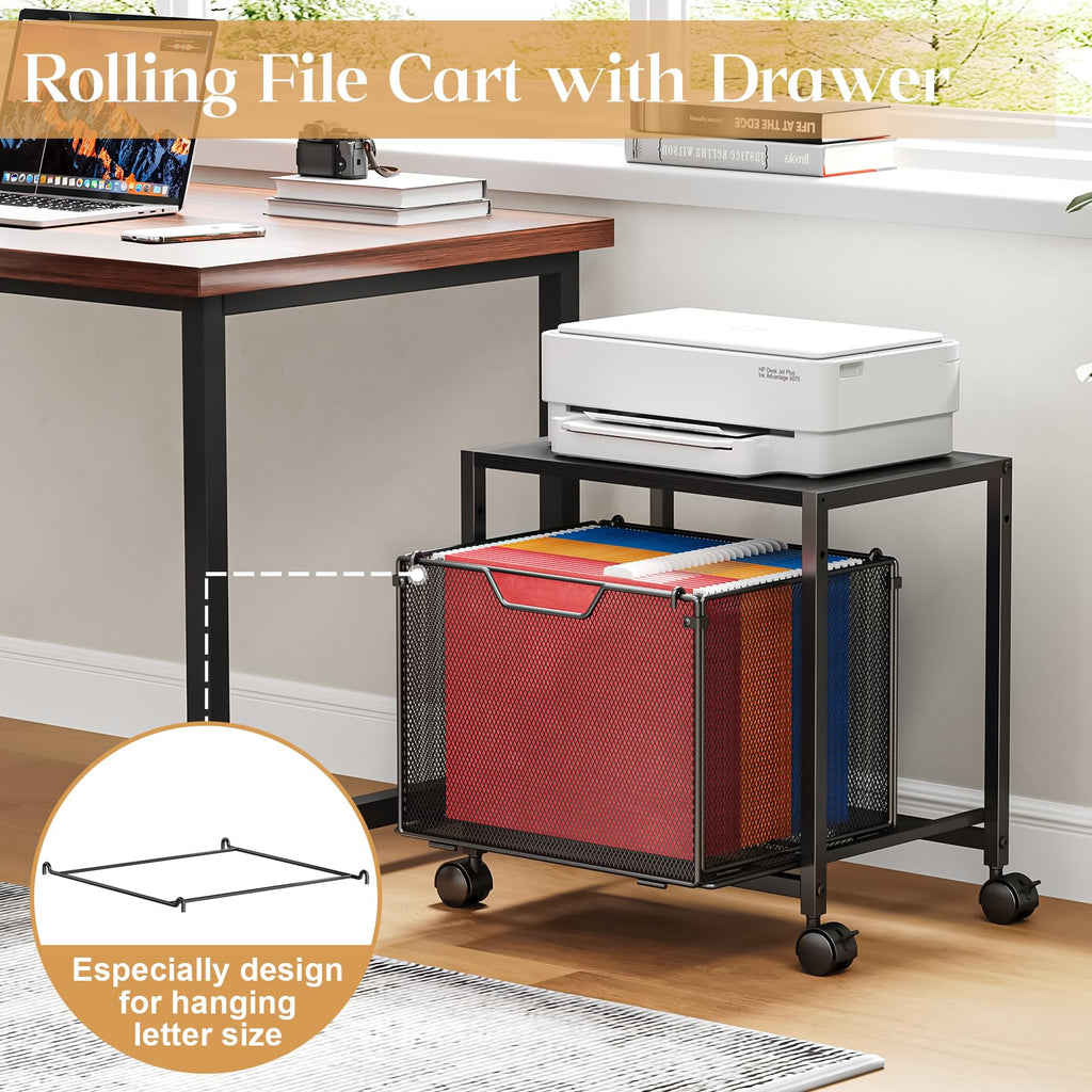 Black Rolling Printer Stand with Drawer E692