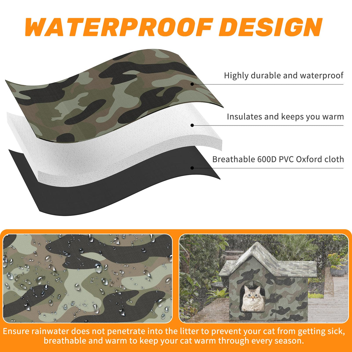 Weatherproof Collapsible Outdoor Cat House with Door and Soft Mat D2954