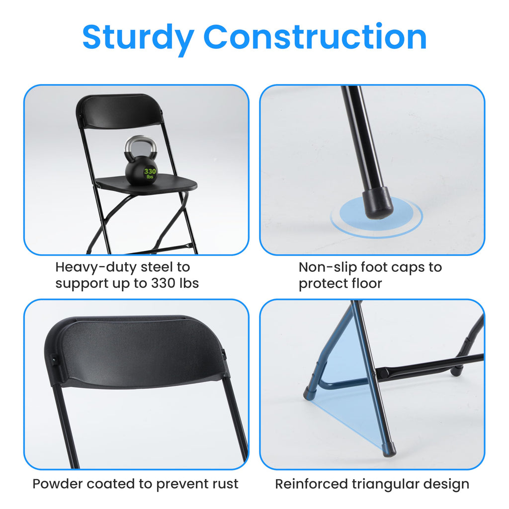 Black 10-Pack Folding Plastic Chair with Metal Frame K595193