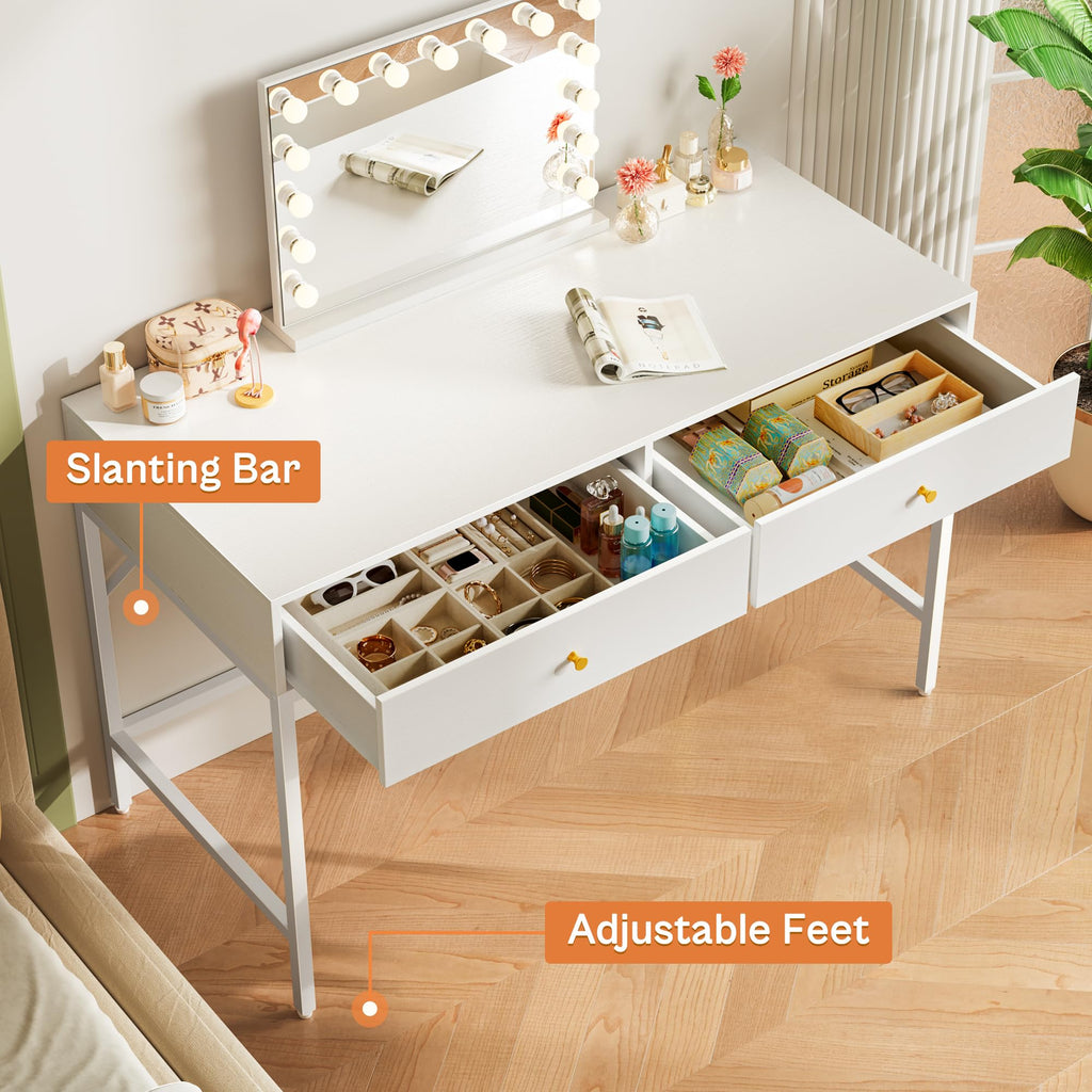 White Vanity Desk with Drawers V439150