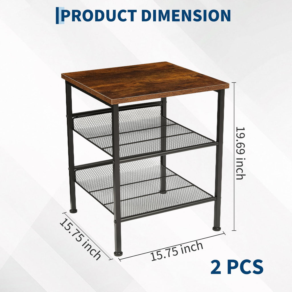 3-Tier End Tables Set of 2 Metal Mesh Square J40363