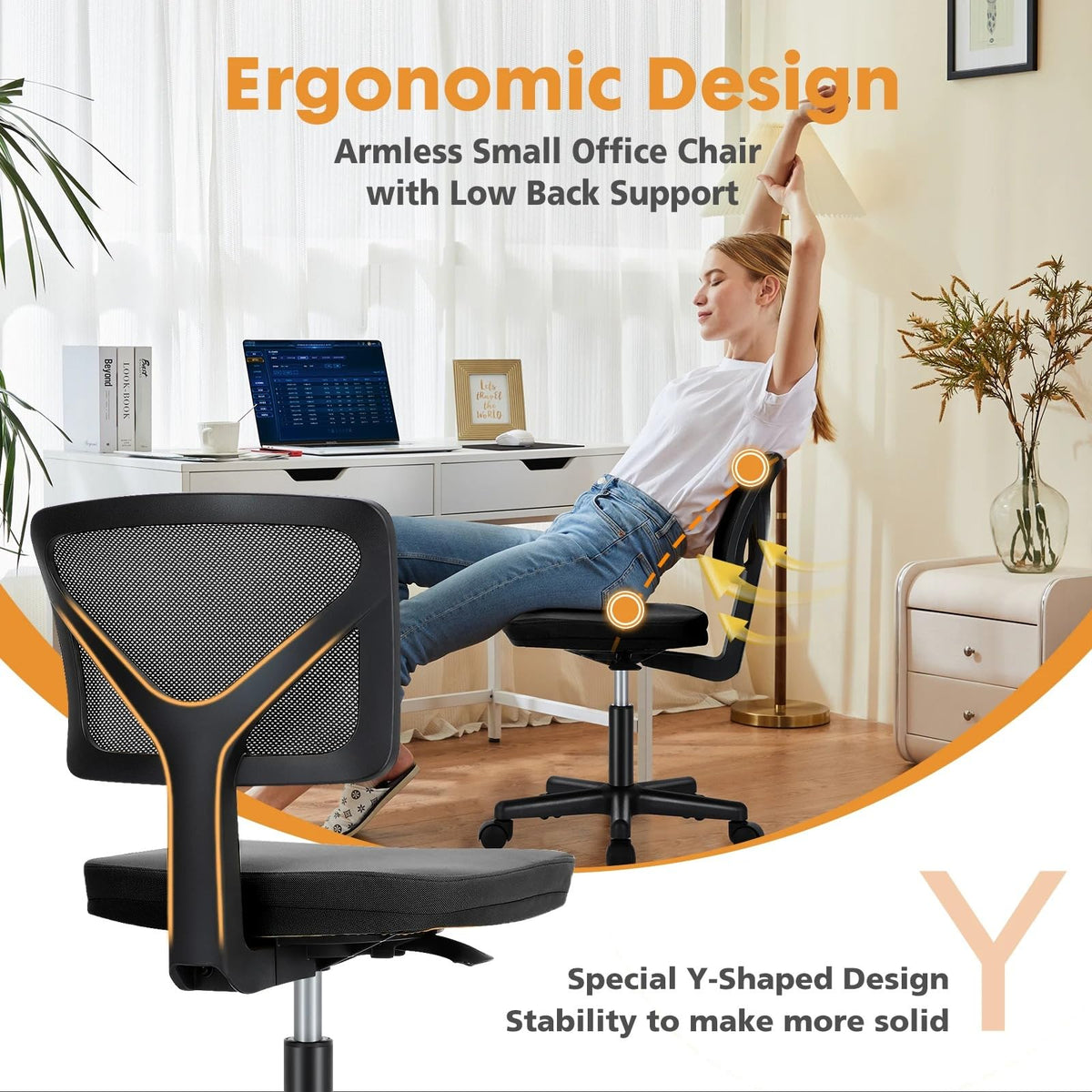 Armless Mesh Office Chair with Lumbar Support U2548